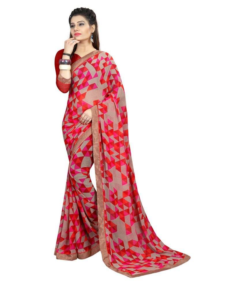     			Gazal Fashions Georgette Printed Saree With Unstitched Blouse Piece ( Multicolor )