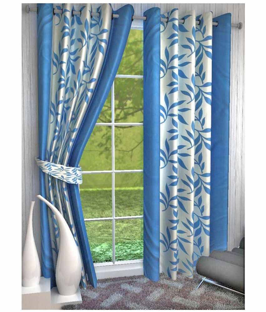 Panipat Textile Hub Printed Semi-Transparent Eyelet Door Curtain 7 ft Pack of 2 -Aqua Panipat Textile Hub Printed Semi-Transparent Eyelet Door Curtain 7 ft Pack of 2 -Aqua