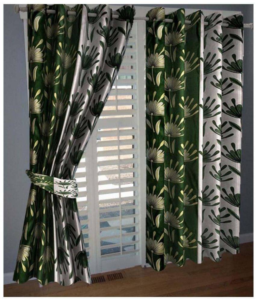 Panipat Textile Hub Floral Semi-Transparent Eyelet Door Curtain 7 ft Pack of 2 -Green Panipat Textile Hub Floral Semi-Transparent Eyelet Door Curtain 7 ft Pack of 2 -Green