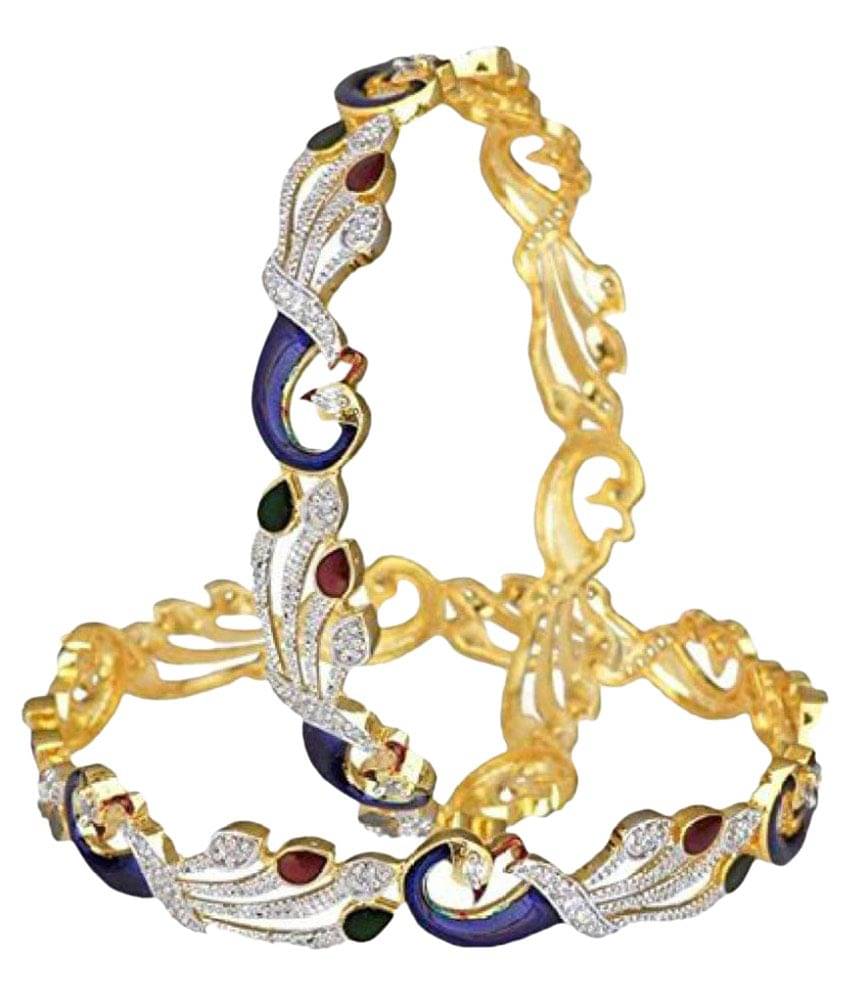     			YouBella Dancing Peacock American Diamond Bangles For Women