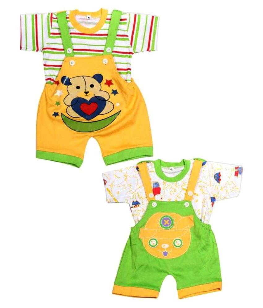     			Babeezworld Pack of 2 Baby Girls Cotton Dungaree Sets ( Multi )