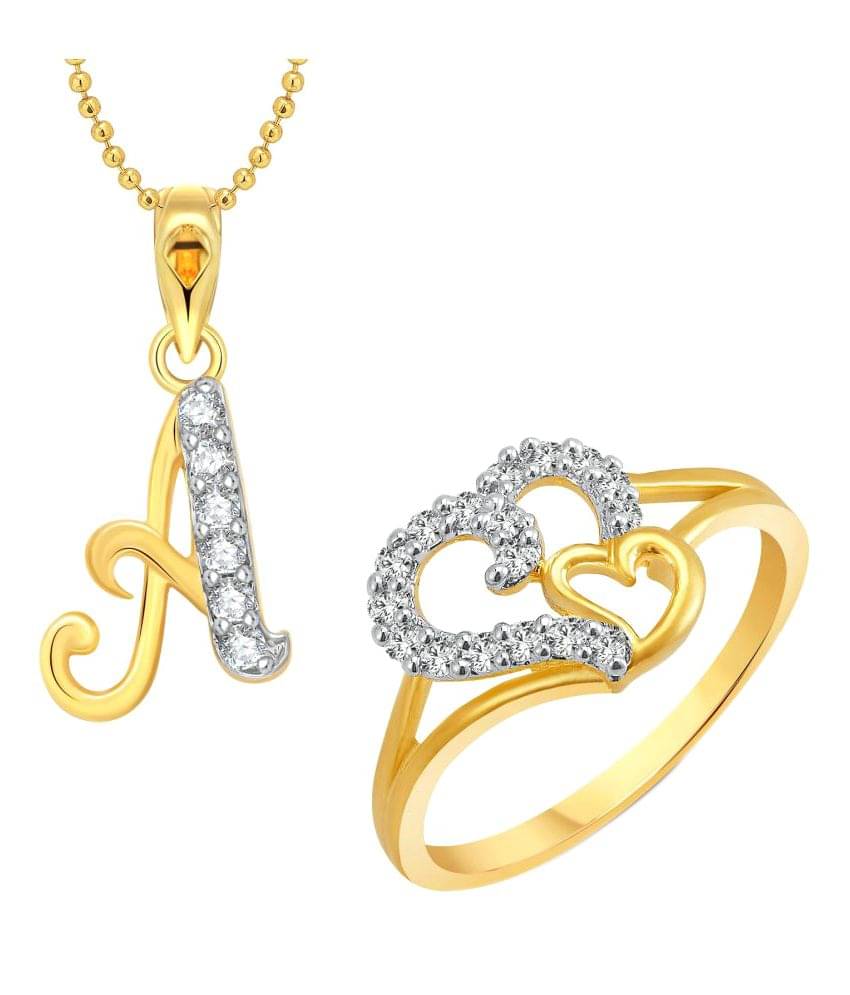     			Vighnaharta Golden Alloy Ring with Pendant Combo
