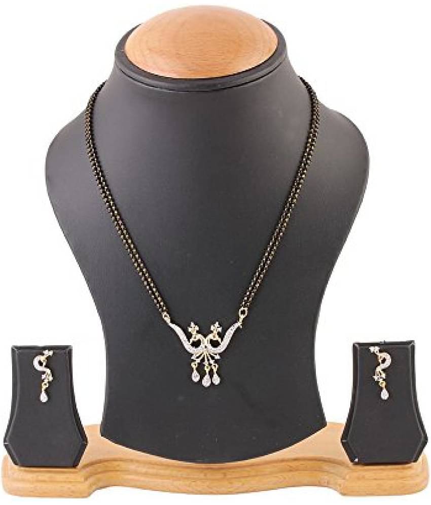 YouBella American Diamond Gold Plated Mangalsutra with Chain and Earrings