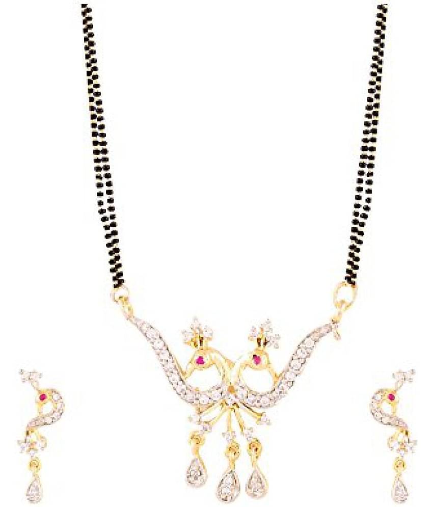 YouBella American Diamond Gold Plated Mangalsutra with Chain and Earrings