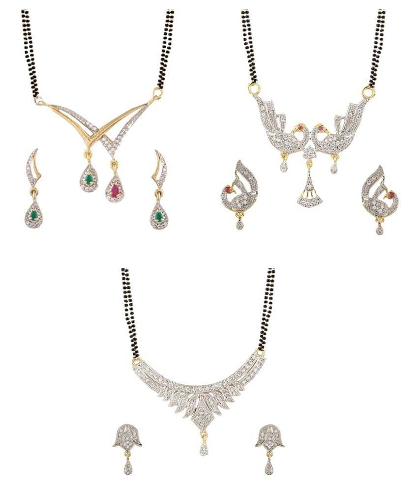 YouBella Combo of 3 Gold Plated American Diamond Mangalsutra     			YouBella Combo of 3 Gold Plated American Diamond Mangalsutra