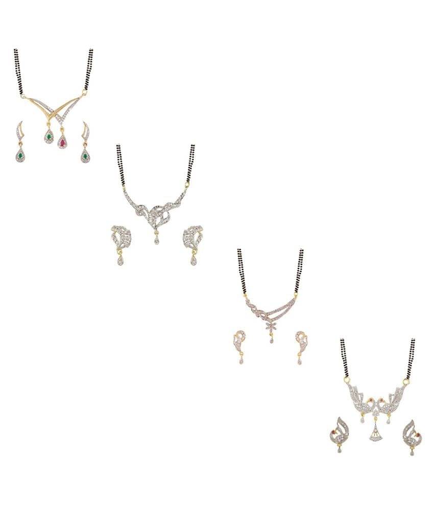     			YouBella Combo of 4 Gold Plated American Diamond Mangalsutra Pendant with Chain and Earrings