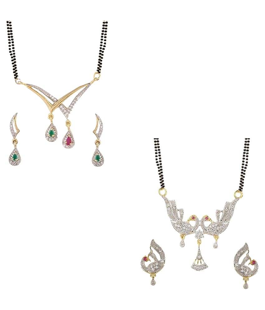 YouBella Combo of Gold Plated American Diamond Mangalsutra YouBella Combo of Gold Plated American Diamond Mangalsutra