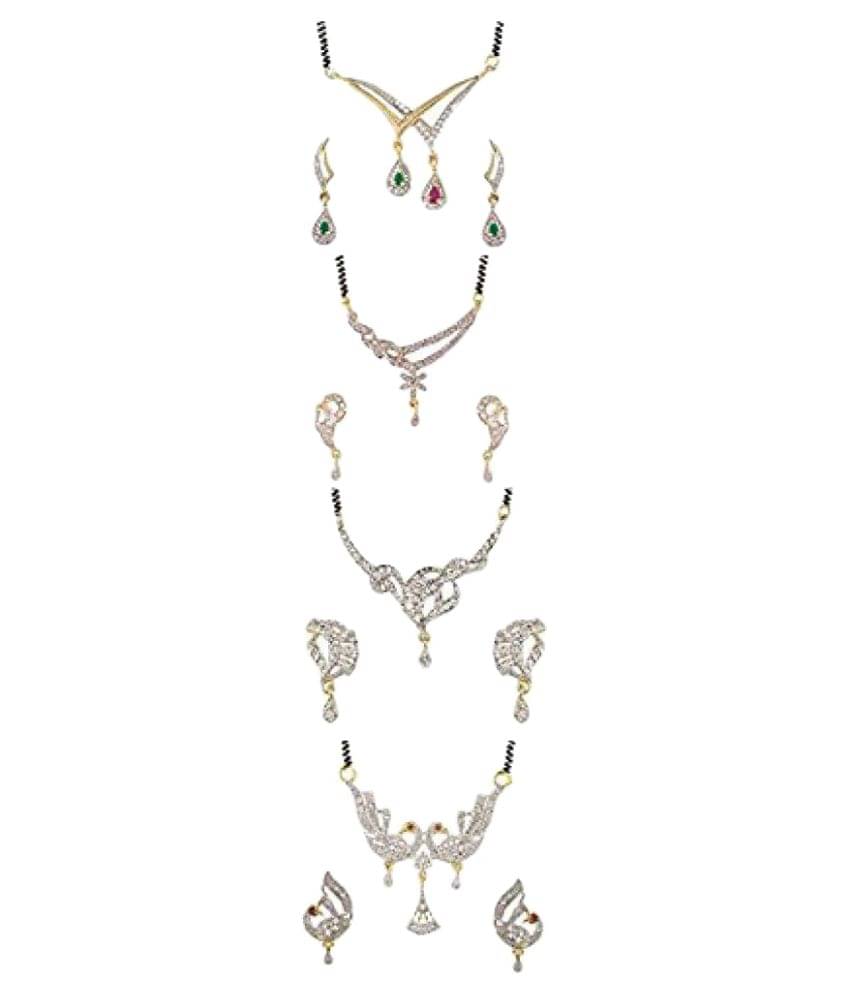 Youbella Combo Of 4 American Diamond Mangalsutra With Earrings Set Youbella Combo Of 4 American Diamond Mangalsutra With Earrings Set
