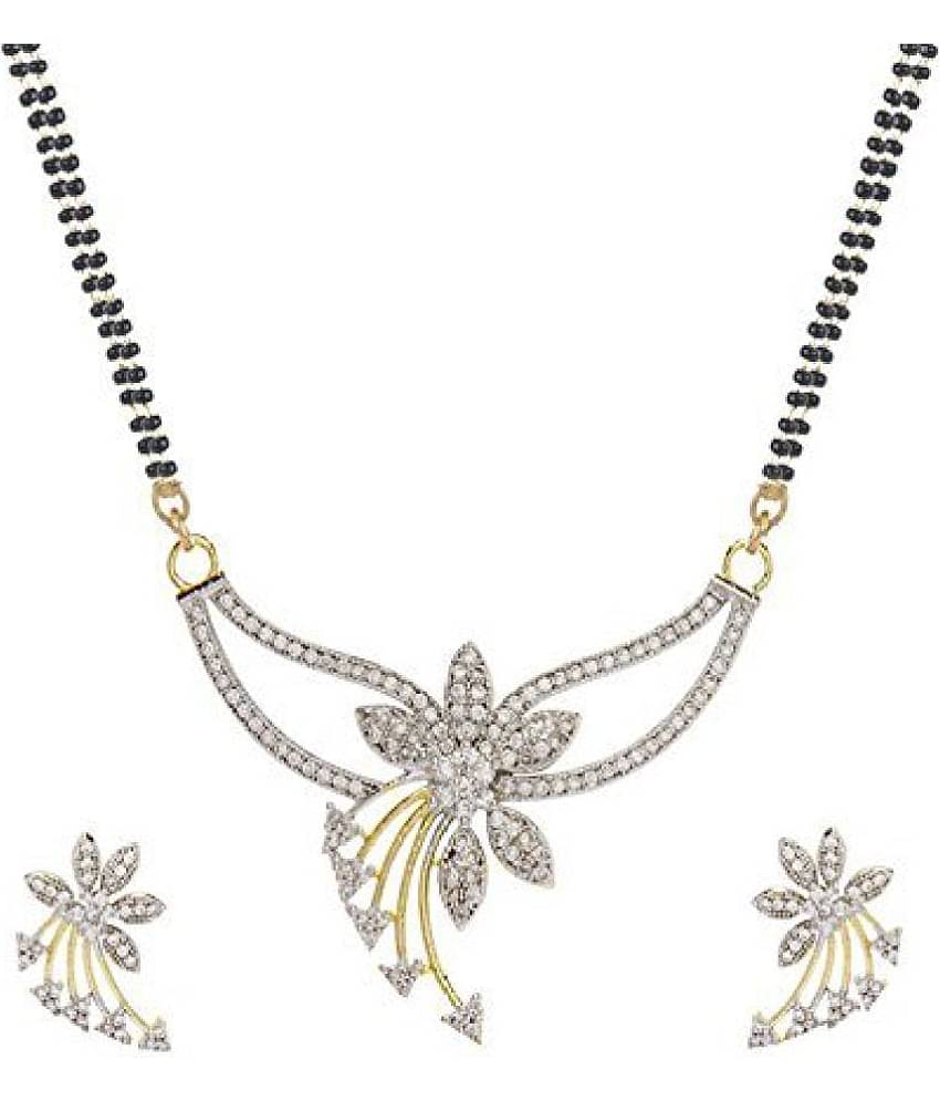 YouBella American Diamond Gold Plated Mangalsutra with Chain and Earrings