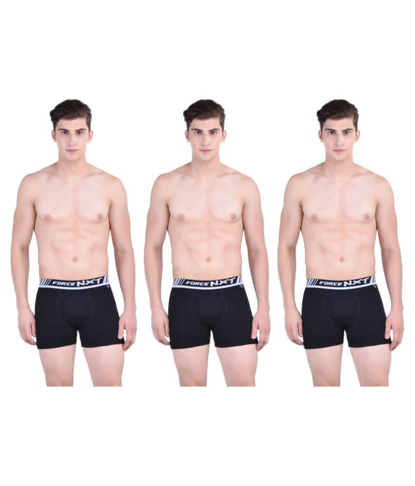 Force NXT Pack of 3 Cotton Trunk For Men's ( Black )