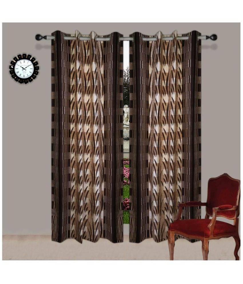     			Tanishka Fabs Printed Semi-Transparent Eyelet Door Curtain 7 ft Pack of 2 -Brown