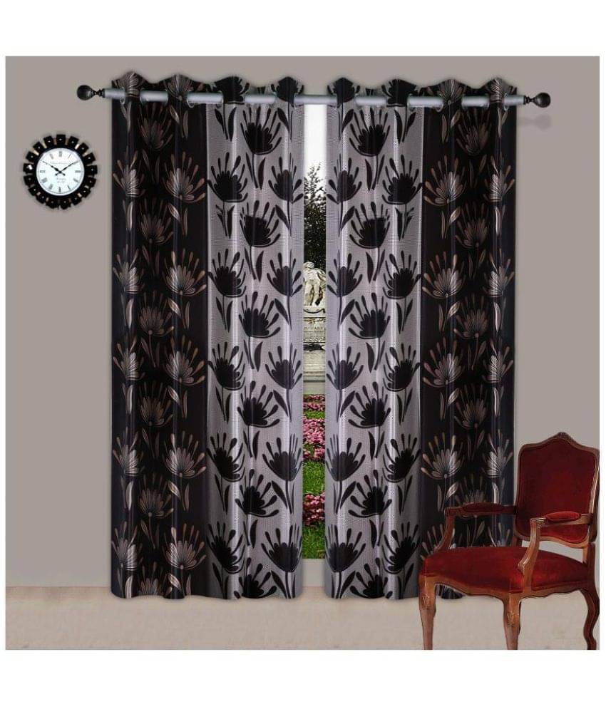 Panipat Textile Hub Printed Semi-Transparent Eyelet Door Curtain 7 ft Pack of 2 -Brown Panipat Textile Hub Printed Semi-Transparent Eyelet Door Curtain 7 ft Pack of 2 -Brown