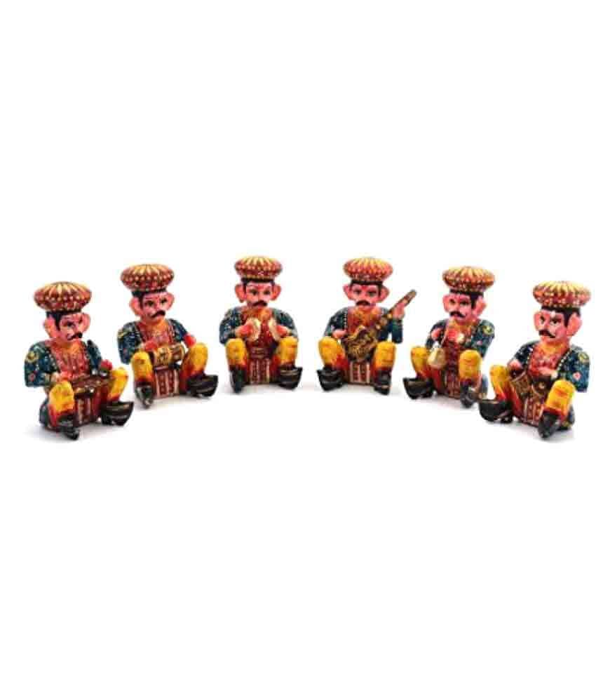 Fashion Bizz Rajasthani Wooden Musician Bawla Decorative Showpiece - 5.4 cm - Pack of 6