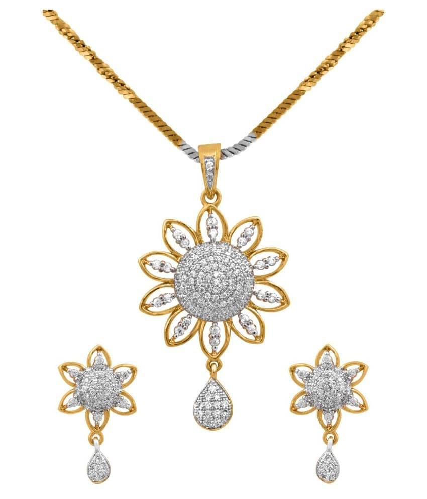 Zeneme Multicolor American Diamond Gold Plated Pendant Set     			Zeneme Multicolor American Diamond Gold Plated Pendant Set