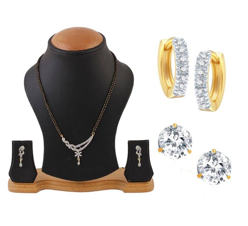 Youbella American Diamond Mangalsutra Set With 2 Free Pair of Earrings (AD Studs And Bali) Youbella American Diamond Mangalsutra Set With 2 Free Pair of Earrings (AD Studs And Bali)