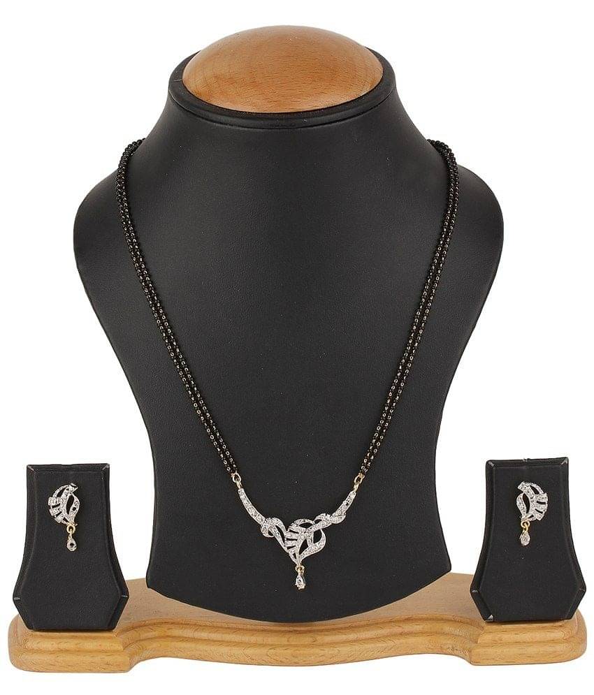     			Zeneme Alloy Gold Plating American Diamonds Studded Silver Coloured Mangalsutra Set