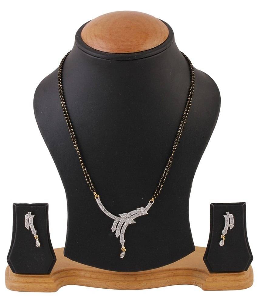     			Zeneme Alloy Gold Plating American Diamonds Studded Silver Coloured Mangalsutra Set
