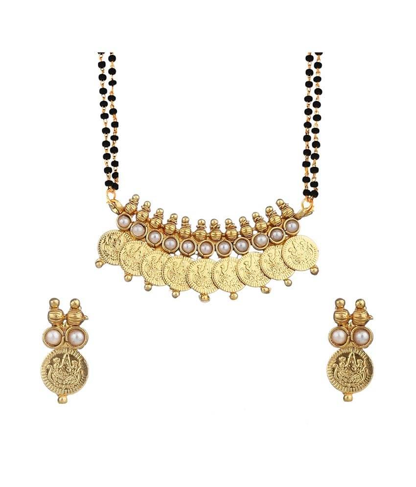     			Zeneme Alloy Gold Plating American Diamonds Studded Gold Coloured Mangalsutra Set