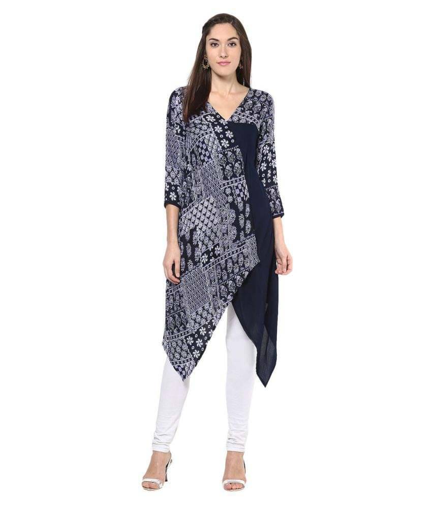     			StyleStone Blue Rayon Asymmetrical Hemline Kurti