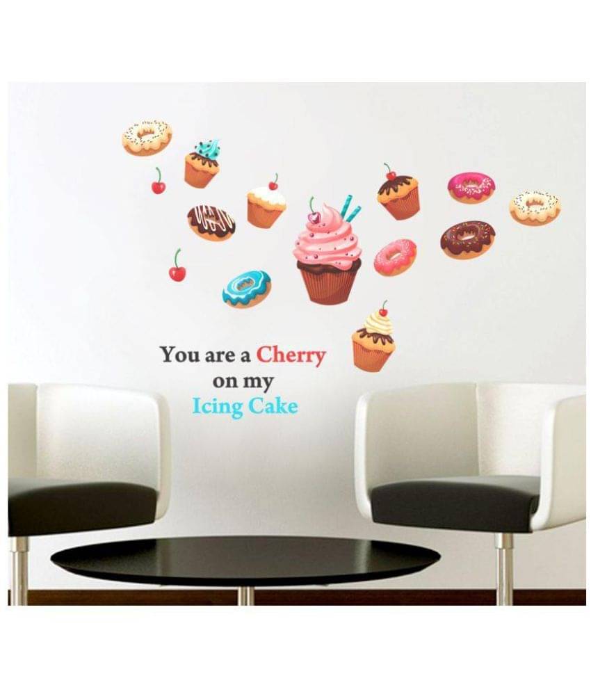     			Happy Sticky Cherry Cake Vinyl Multicolour Wall Stickers