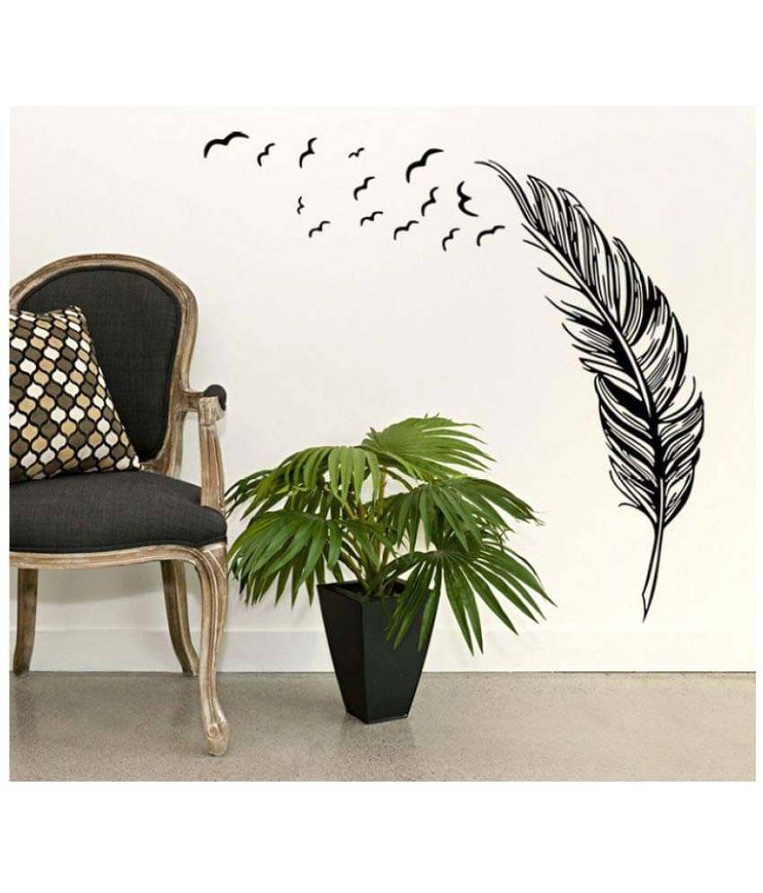     			Happy Sticky Leaf Vinyl Black Wall Stickers