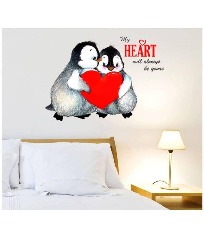     			Happy Sticky Penguin With Hearts Vinyl Multicolour Wall Stickers
