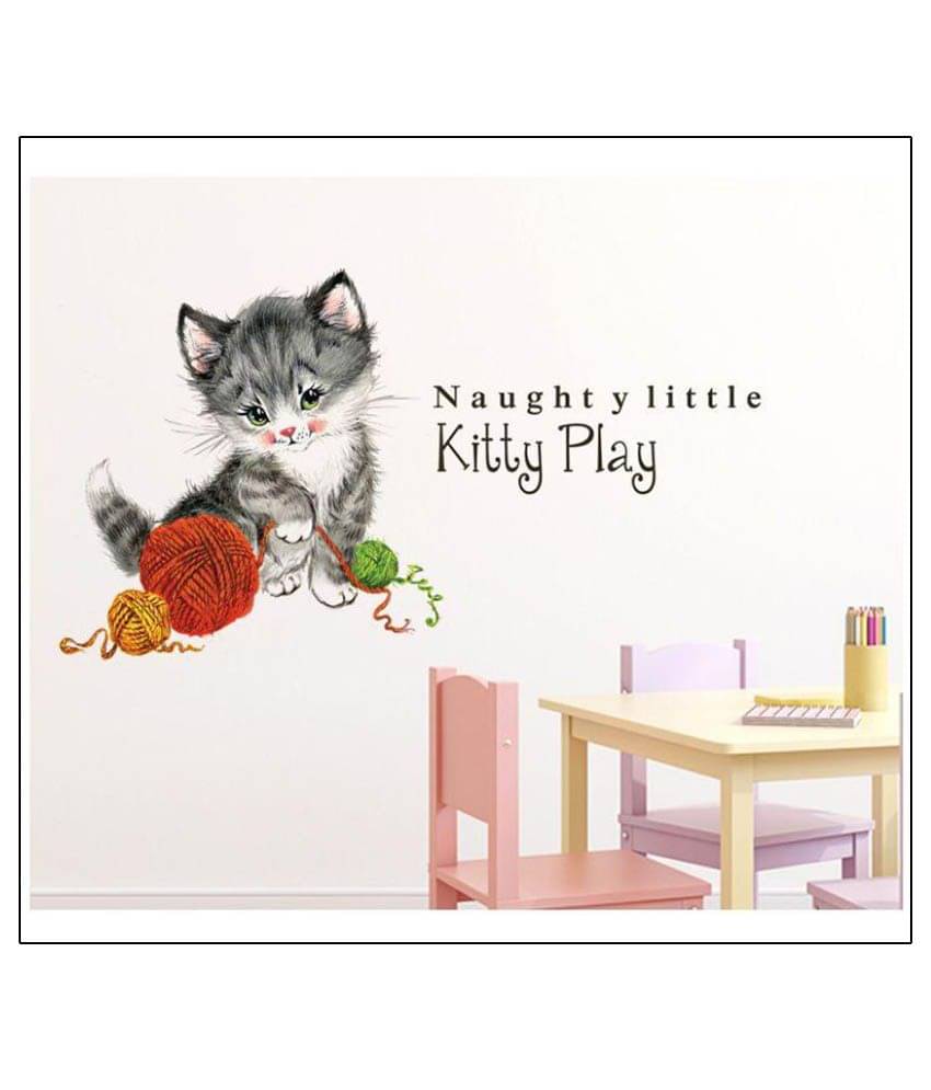     			Happy Sticky Kitty Play Cat Vinyl Multicolour Wall Stickers