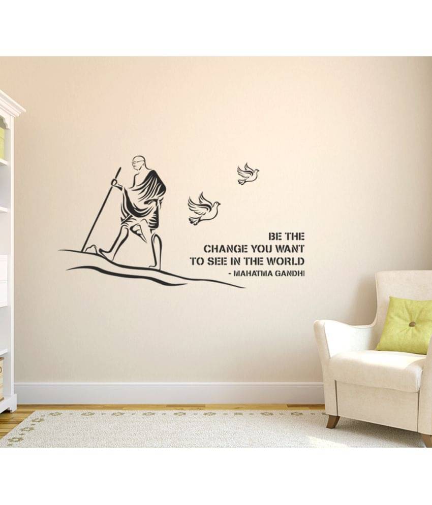     			Happy Sticky Be The Change Vinyl Black Wall Stickers