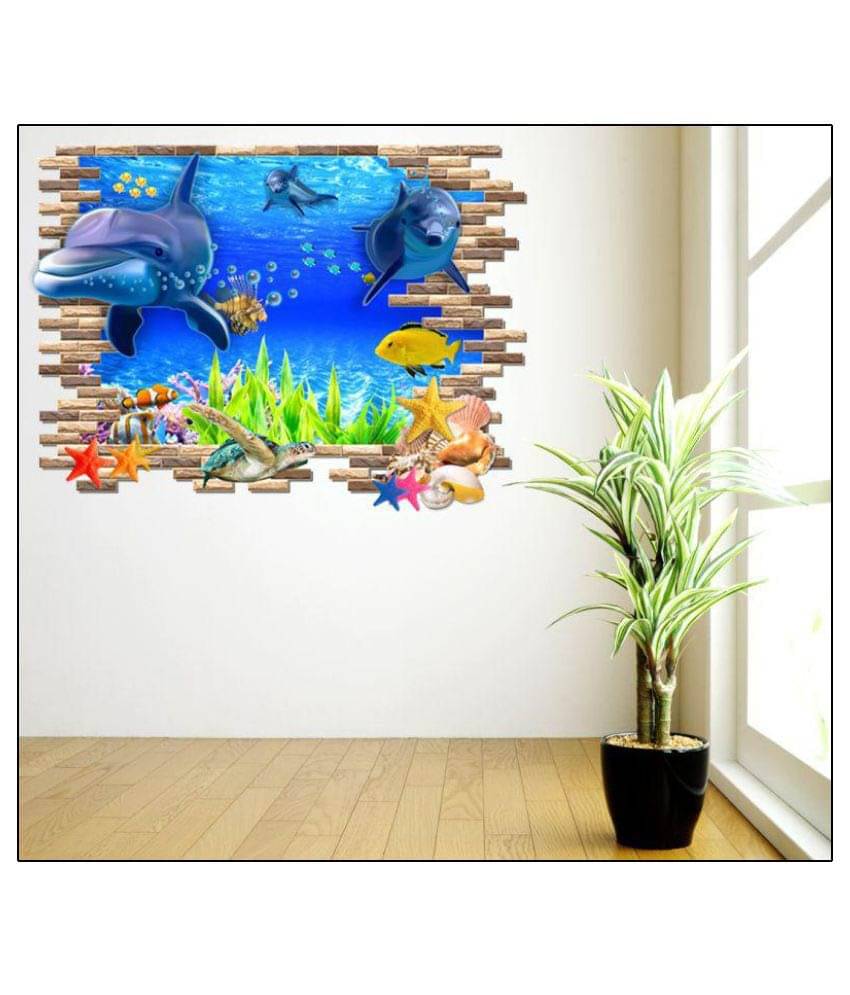     			Happy Sticky DOLPHIN Vinyl Multicolour Wall Stickers