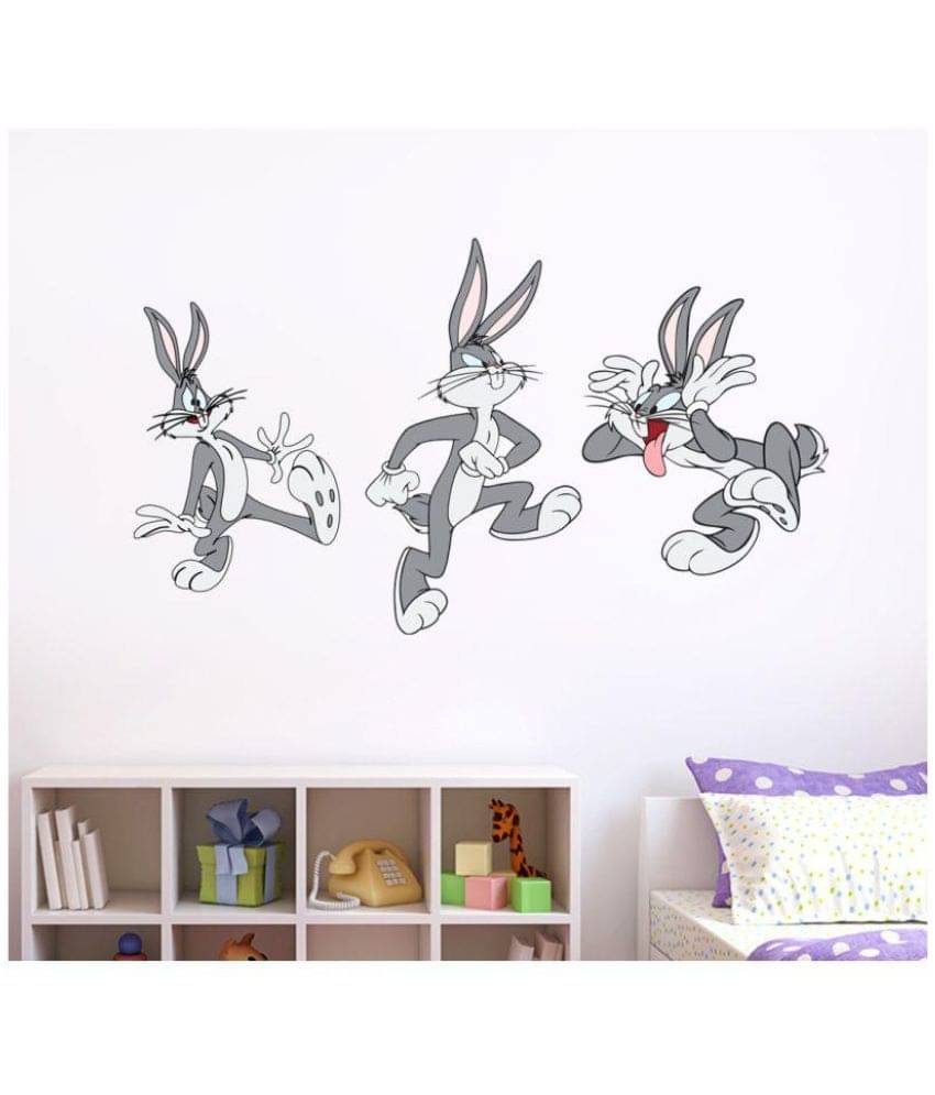     			Happysticky Three Bunny Cartoons Vinyl Multicolour Wall Stickers