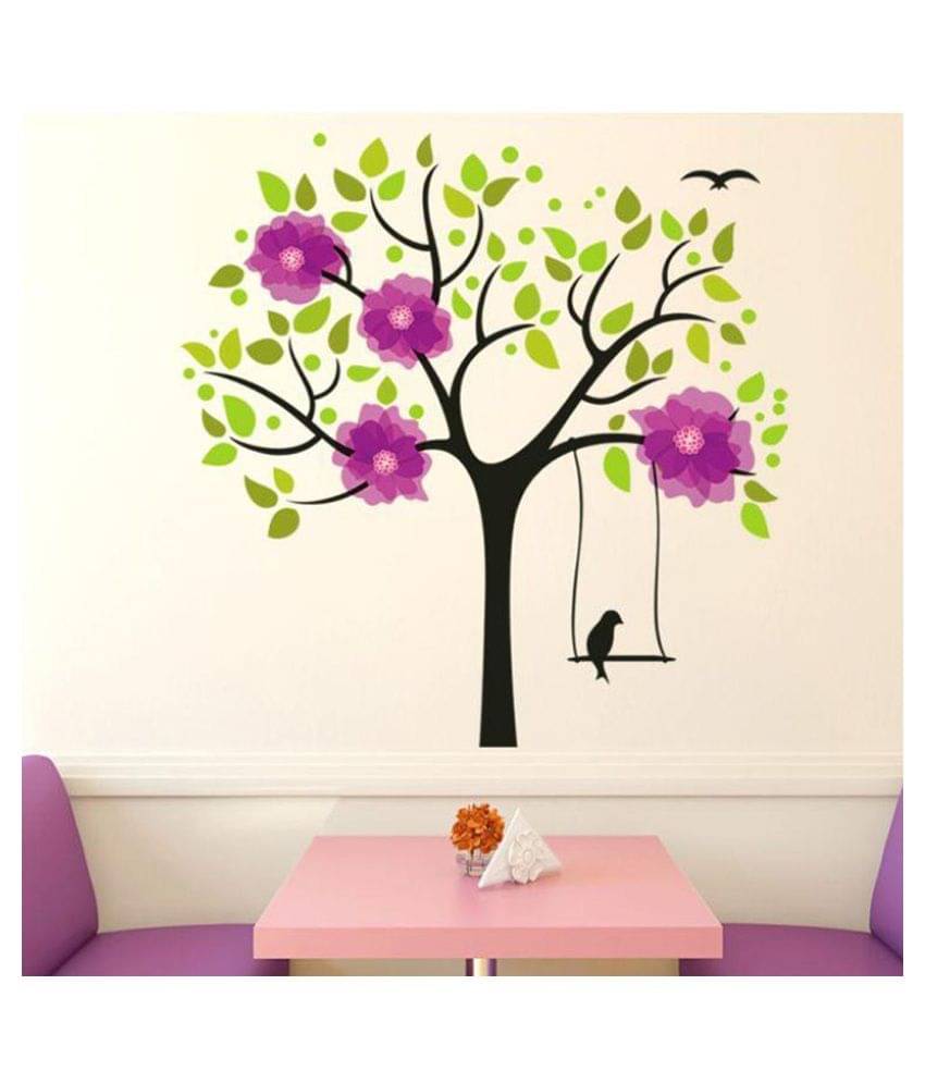     			HAPPYSTICKY Bird In Green Tree Vinyl Multicolour Wall Stickers