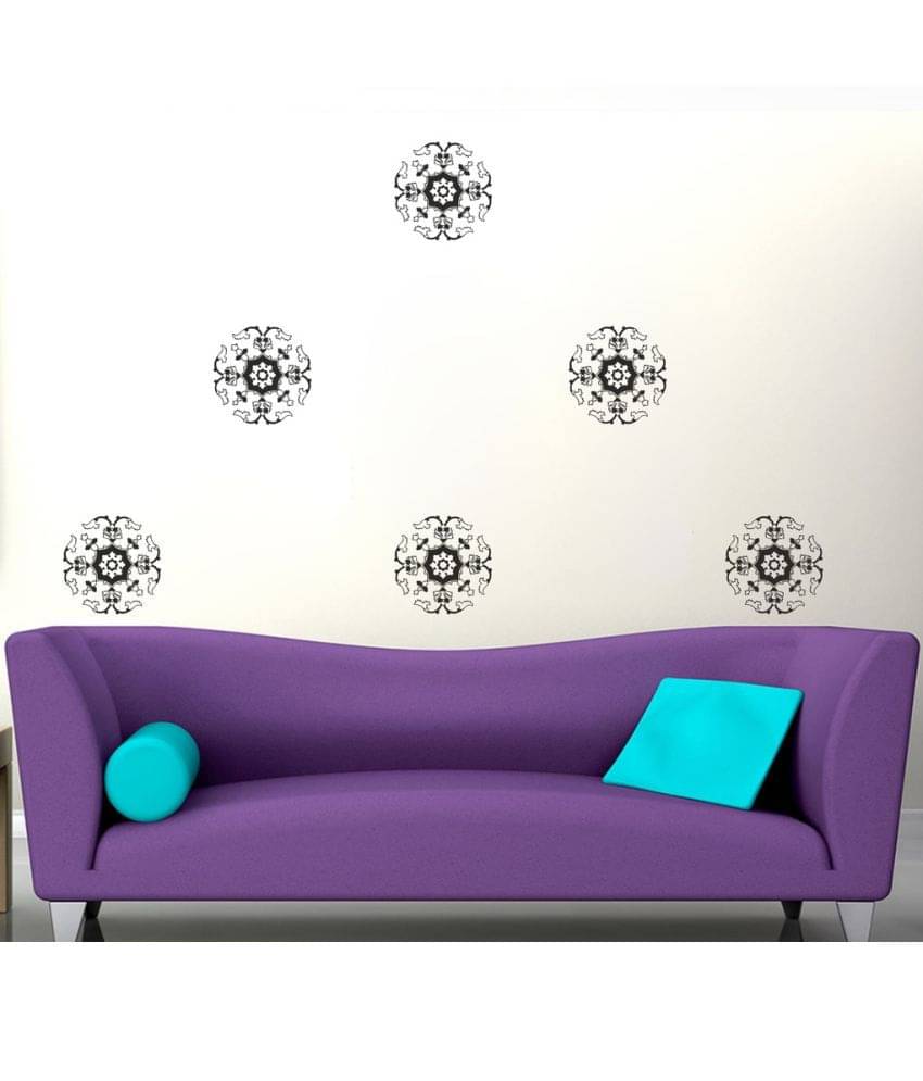     			Decor Villa Round Flower Motif Vinyl Black Wall Stickers