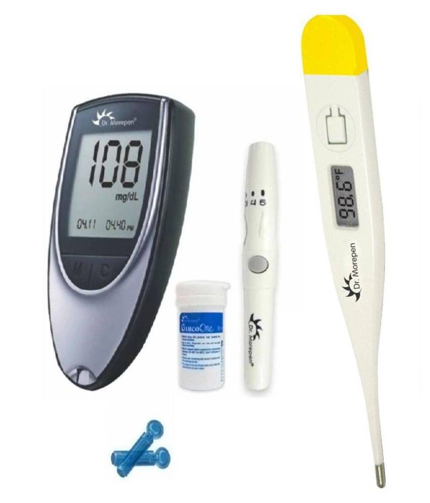 Dr Morepen Glucose Monitor BG-03(Grey Color) with 25 Test Strips + Thermometer Dr Morepen Glucose Monitor BG-03(Grey Color) with 25 Test Strips + Thermometer