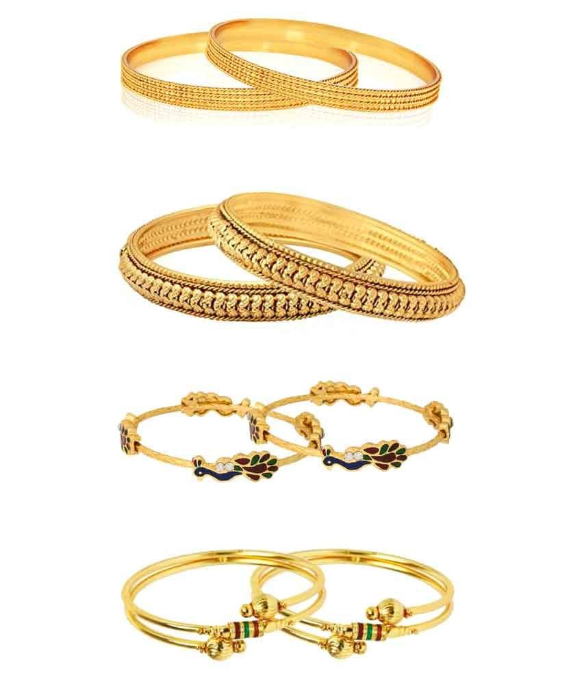     			Zeneme Combo Of Designer Victoria Bangles, Pearls Bangles, Trendy Gold Plated and Coinage Bangles - Pack Of 08
