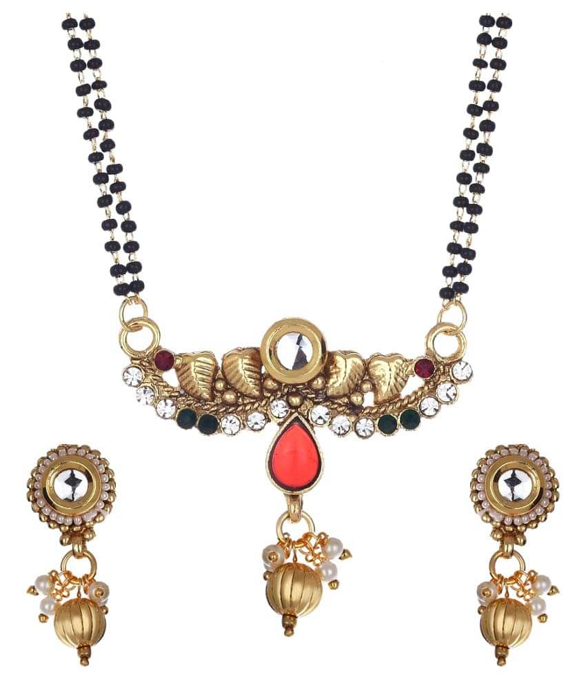 Zeneme American Diamond Gold Plated Mangalsutra Pendant with Chain and Earrings for Women Zeneme American Diamond Gold Plated Mangalsutra Pendant with Chain and Earrings for Women