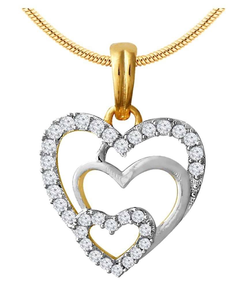 Spargz Two Tone Plated CZ Diamond Triple Heart Pendant With Chain AIP 140     			Spargz Two Tone Plated CZ Diamond Triple Heart Pendant With Chain AIP 140