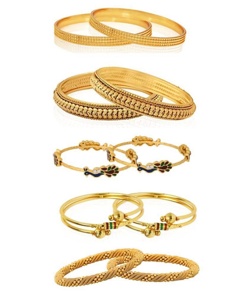 Zeneme Golden Alloy Bangles Combo Pair Of 5 Zeneme Golden Alloy Bangles Combo Pair Of 5