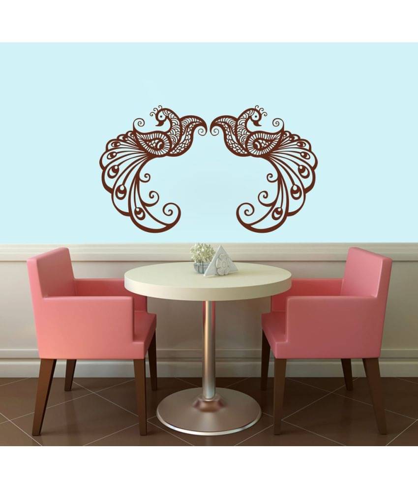     			Decor Villa Peacock Motif Vinyl Brown Wall Stickers