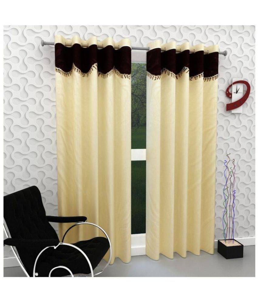 Panipat Textile Hub Solid Semi-Transparent Eyelet Door Curtain 7 ft Pack of 2 -Beige Panipat Textile Hub Solid Semi-Transparent Eyelet Door Curtain 7 ft Pack of 2 -Beige