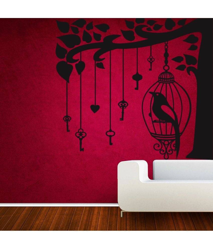     			Decor Villa bird in the cage Vinyl Black Wall Stickers