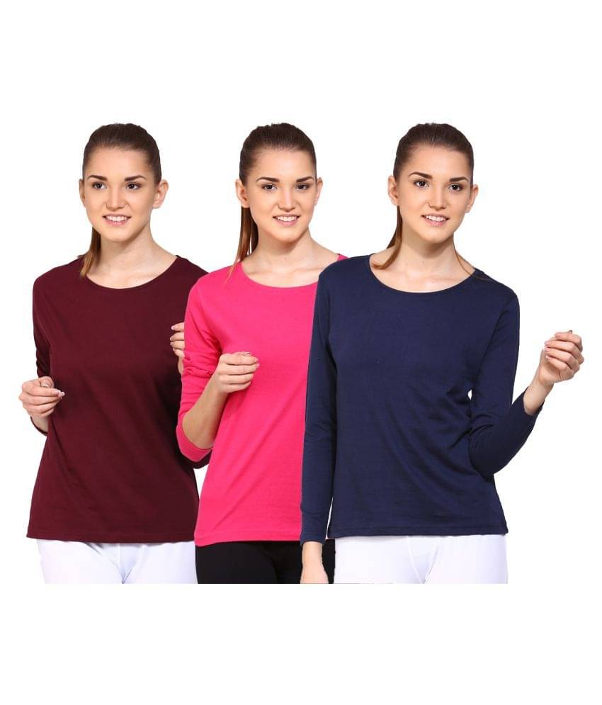 Ap'pulse Women Cotton Solid Regular Fit Round Neck T-Shirt ( Multi Color ) Ap'pulse Women Cotton Solid Regular Fit Round Neck T-Shirt ( Multi Color )