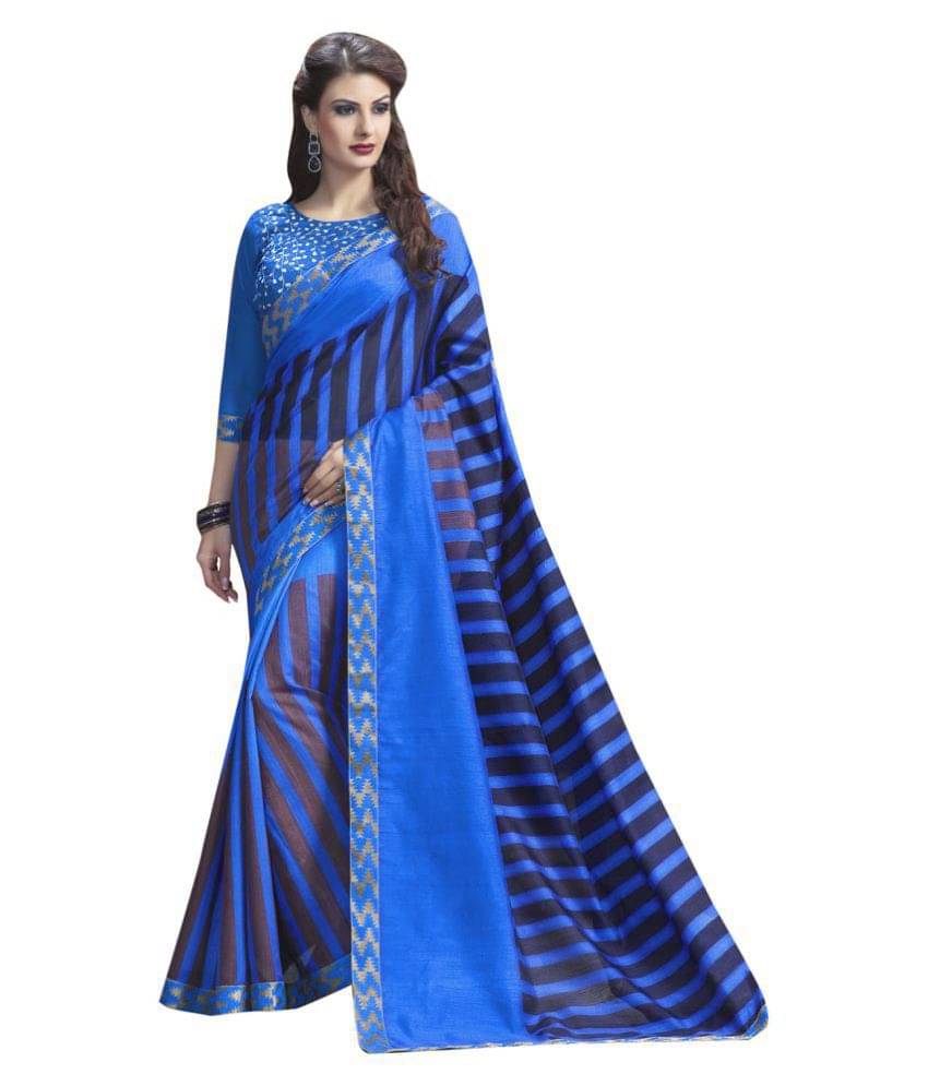 Shaily Retails Blue and Black Cotton Saree     			Shaily Retails Blue and Black Cotton Saree