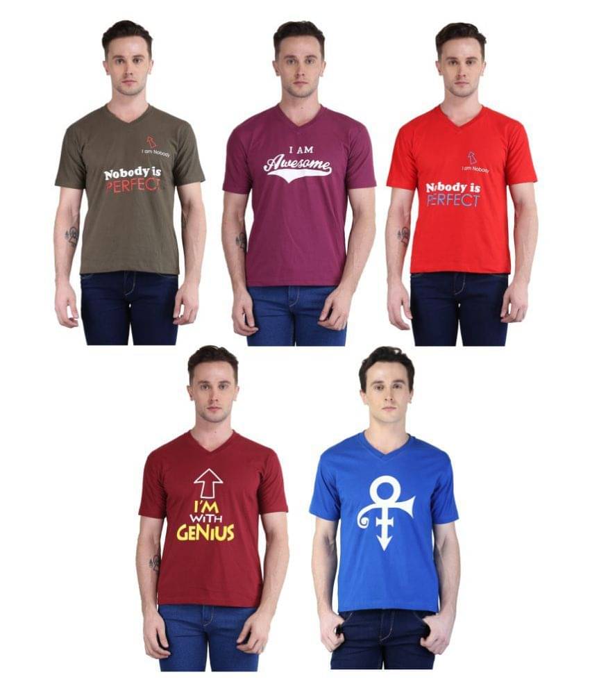 British Terminal Pack of 5 100 Percent Cotton Slim Fit Men's T-Shirt ( Multi ) British Terminal Pack of 5 100 Percent Cotton Slim Fit Men's T-Shirt ( Multi )