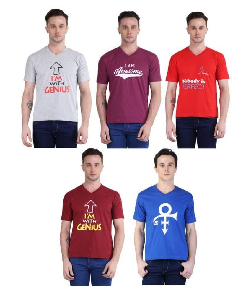     			British Terminal Pack of 5 100 Percent Cotton Slim Fit Men's T-Shirt ( Multi )