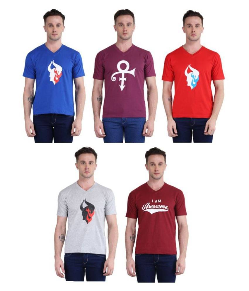     			British Terminal Pack of 5 100 Percent Cotton Slim Fit Men's T-Shirt ( Multi )