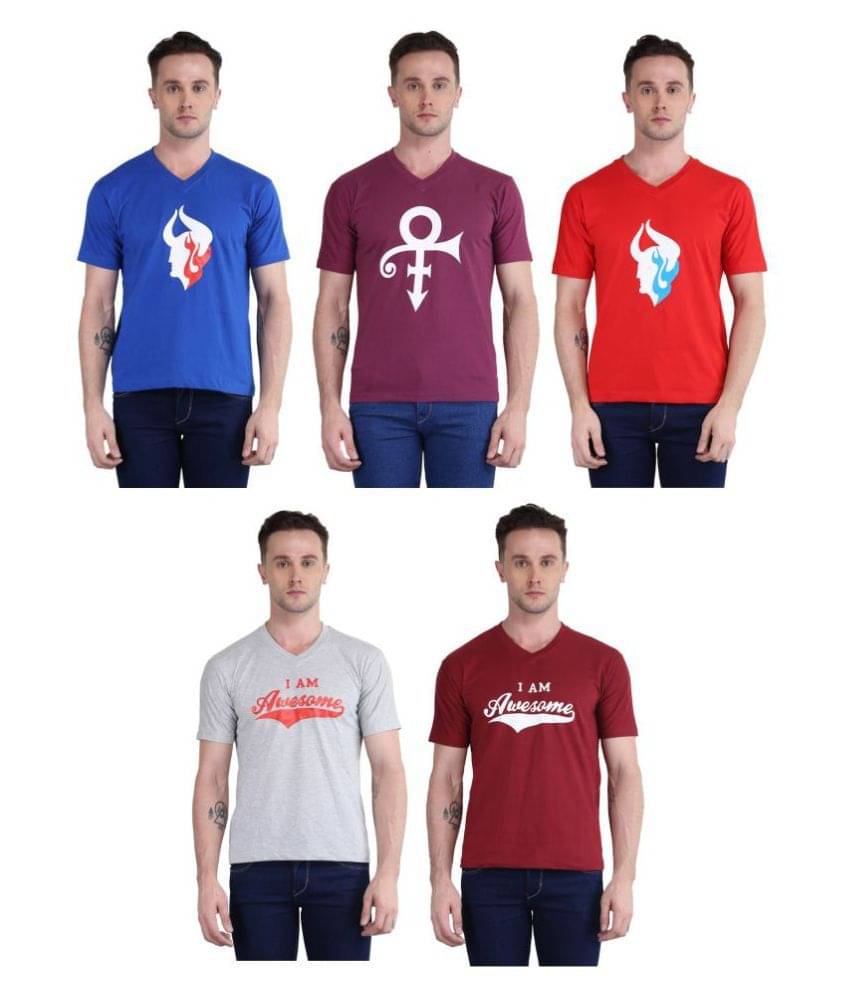     			British Terminal Pack of 5 100 Percent Cotton Slim Fit Men's T-Shirt ( Multi )