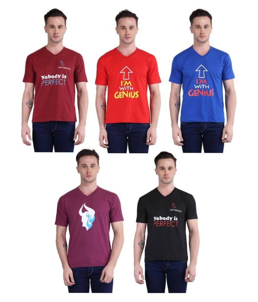     			British Terminal Pack of 5 100 Percent Cotton Slim Fit Men's T-Shirt ( Multi )