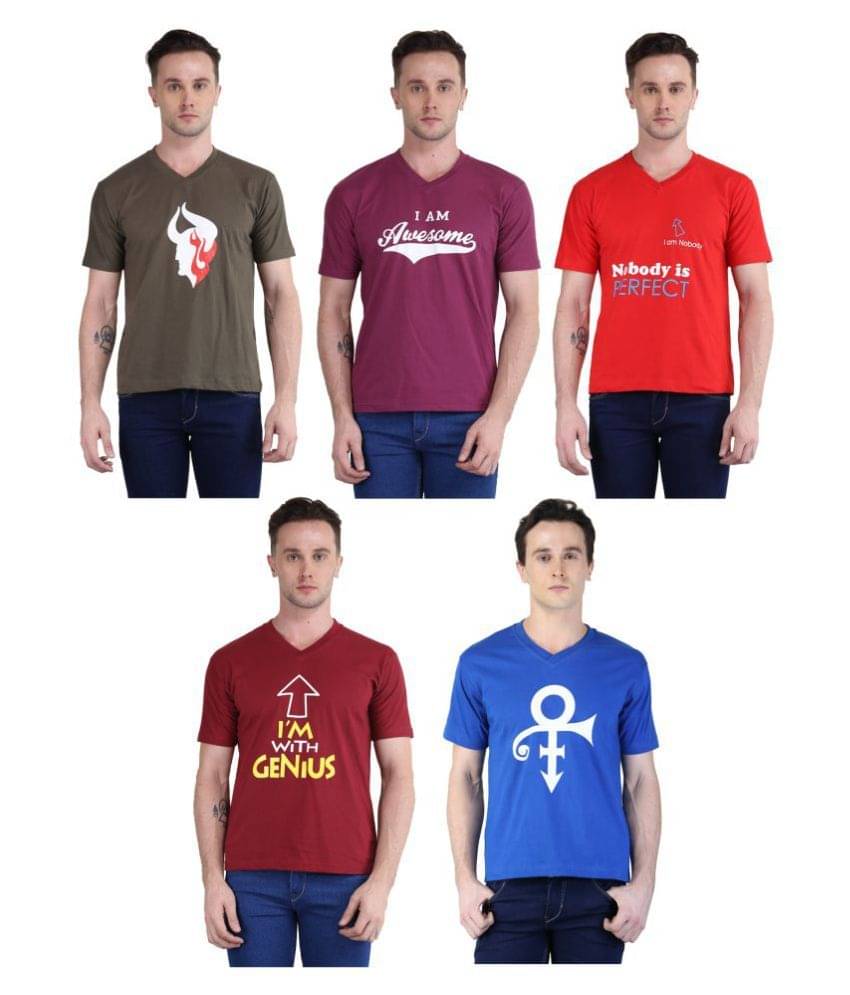     			British Terminal Pack of 5 100 Percent Cotton Slim Fit Men's T-Shirt ( Multi )