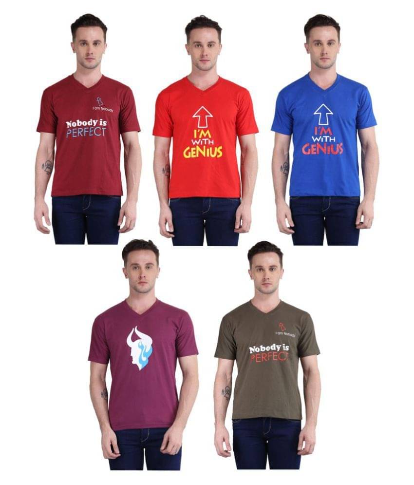     			British Terminal Pack of 5 100 Percent Cotton Slim Fit Men's T-Shirt ( Multi )