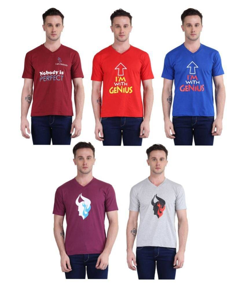     			British Terminal Pack of 5 100 Percent Cotton Slim Fit Men's T-Shirt ( Multi )